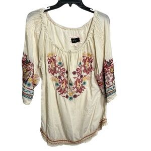 Embroidered Cream Biya by Johnny Was Top with Multicolor Accents
